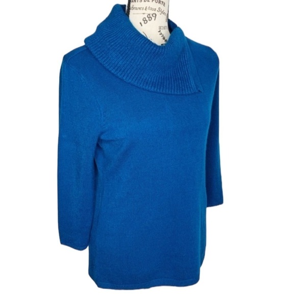 Hampshire Studio Royal Blue Cowl Neck 3/4 Sleeve Sweater Size Medium Petite - Picture 12 of 12